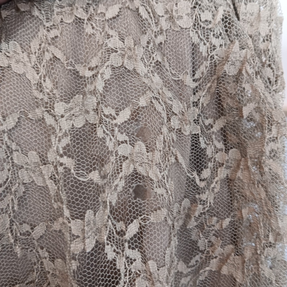 IZ Byer California Y2K Babydoll Top L Taupe Lace Overlay Forest Fairy Grunge - Picture 10 of 10